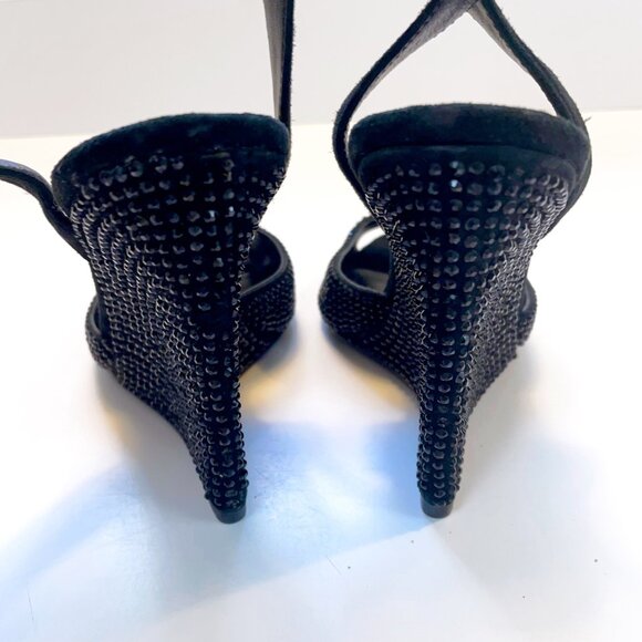 Tory Burch Black Lila Embellished Wedge Heels, Size 6 - Picture 5 of 10
